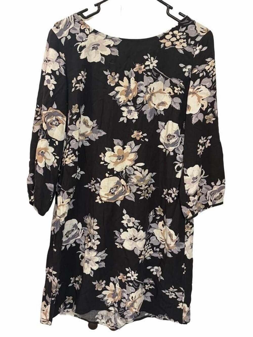 Old Navy Women’s Medium Black Floral Shift Dress 3/4 Sleeve Boho Cottagecore